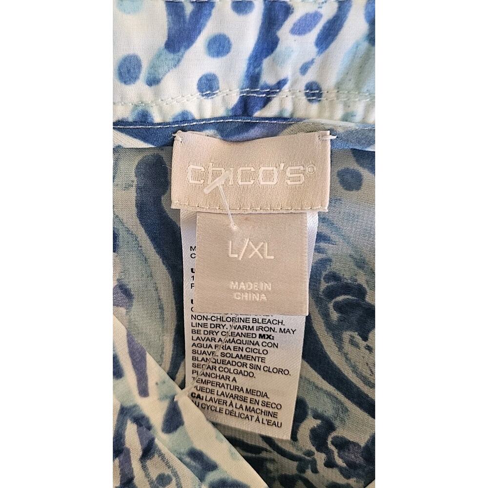 Chicos Top Womens L / XL Sheer Flowy BLUE Paisy Kimono Swim Beach Travel Top - Picture 5 of 6